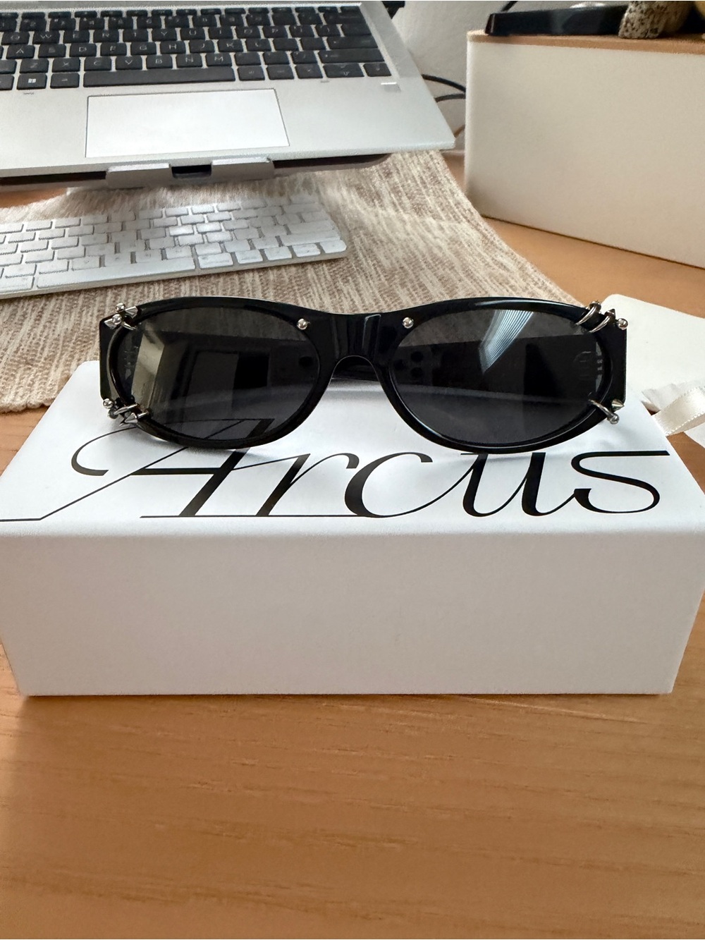 NIB Arcus Paris Pierced Oval Sunglasses in Black